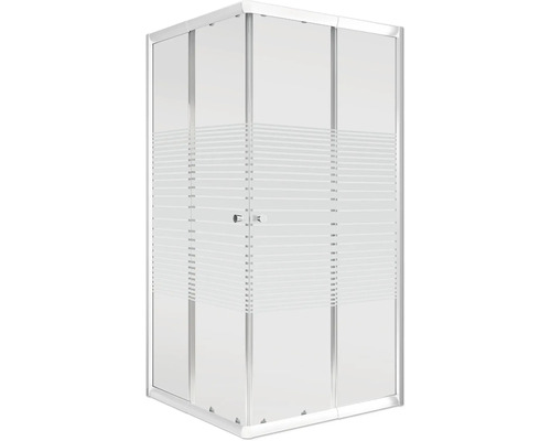 Eckdusche mit waagerechten Streifen auf dem Glas