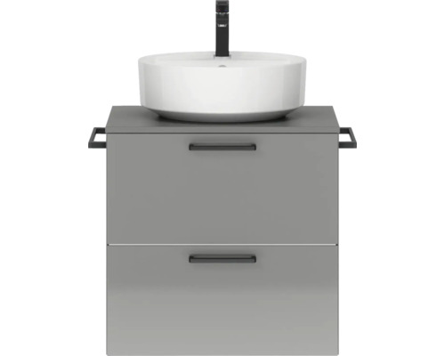 Badmöbel-Set NOBILIA Modern BxHxT 60 x 59,1 x 49 cm Frontfarbe grau hochglanz mit Aufsatz-Waschbecken Griff schwarz 588