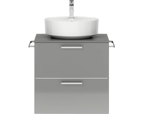 Badmöbel-Set NOBILIA Modern BxHxT 60 x 59,1 x 49 cm Frontfarbe grau hochglanz mit Aufsatz-Waschbecken Griff chrom matt 589