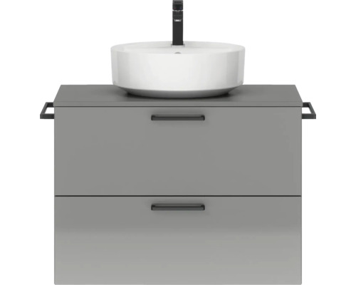 Badmöbel-Set NOBILIA Modern BxHxT 80 x 59,1 x 49 cm Frontfarbe grau hochglanz mit Aufsatz-Waschbecken Griff schwarz 644