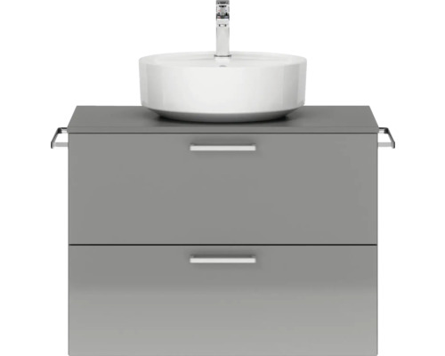 Badmöbel-Set NOBILIA Modern BxHxT 80 x 59,1 x 49 cm Frontfarbe grau hochglanz mit Aufsatz-Waschbecken Griff chrom matt 645