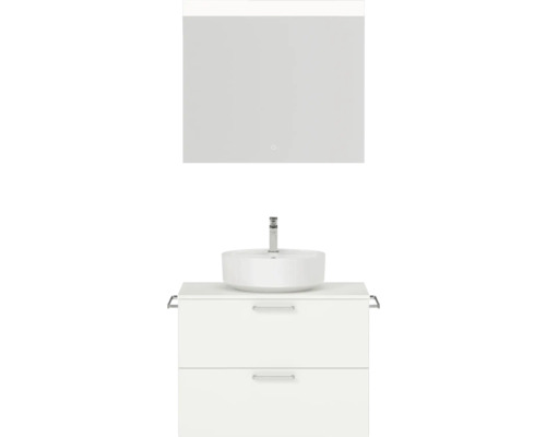 Badmöbel-Set NOBILIA Modern BxHxT 80 x 169,1 x 49 cm Frontfarbe weiß mit Aufsatz-Waschbecken , Spiegel mit LED-Beleuchtung Griff chrom matt 649