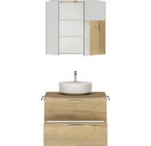Badmöbel-Set NOBILIA Modern BxHxT 80 x 169,1 x 49 cm Frontfarbe eiche hell Badmöbelset 2-teilig mit Aufsatz-Waschbecken , Spiegelschrank mit LED-Beleuchtung Griff chrom matt 663