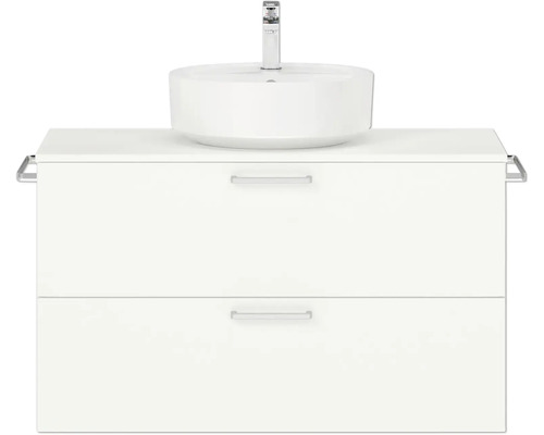Badmöbel-Set NOBILIA Modern BxHxT 100 x 169,1 x 49 cm Frontfarbe weiß mit Aufsatz-Waschbecken Griff chrom matt 697