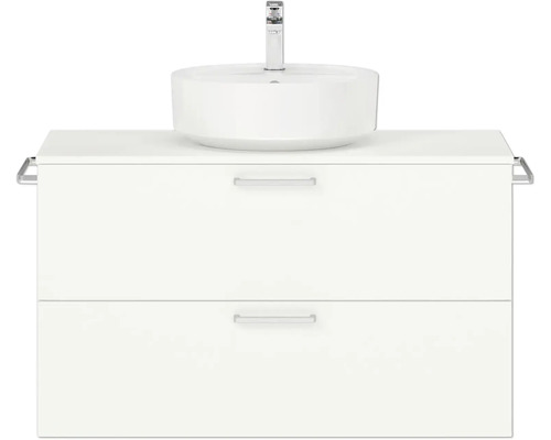 Badmöbel-Set NOBILIA Modern BxHxT 100 x 169,1 x 49 cm Frontfarbe weiß mit Aufsatz-Waschbecken Griff chrom matt 697 Badmöbel-Set NOBILIA Modern BxHxT 100 x 169,1 x 49 cm Frontfarbe weiß mit Aufsatz-Waschbecken Griff chrom matt 697