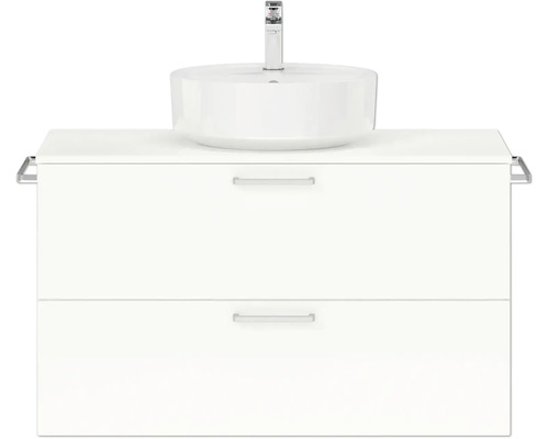 Badmöbel-Set NOBILIA Modern BxHxT 100 x 59,1 x 49 cm Frontfarbe weiß hochglanz mit Aufsatz-Waschbecken Griff chrom matt 699 Badmöbel-Set NOBILIA Modern BxHxT 100 x 59,1 x 49 cm Frontfarbe weiß hochglanz mit Aufsatz-Waschbecken Griff chrom matt 699