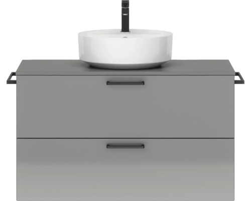 Badmöbel-Set NOBILIA Modern BxHxT 100 x 59,1 x 49 cm Frontfarbe grau hochglanz mit Aufsatz-Waschbecken Griff schwarz 700