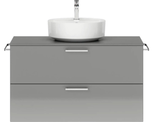 Badmöbel-Set NOBILIA Modern BxHxT 100 x 59,1 x 49 cm Frontfarbe grau hochglanz mit Aufsatz-Waschbecken Griff chrom matt 701