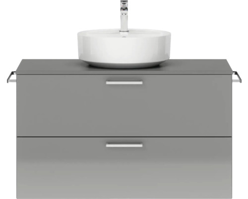 Badmöbel-Set NOBILIA Modern BxHxT 100 x 59,1 x 49 cm Frontfarbe grau hochglanz mit Aufsatz-Waschbecken Griff chrom matt 701 Badmöbel-Set NOBILIA Modern BxHxT 100 x 59,1 x 49 cm Frontfarbe grau hochglanz mit Aufsatz-Waschbecken Griff chrom matt 701