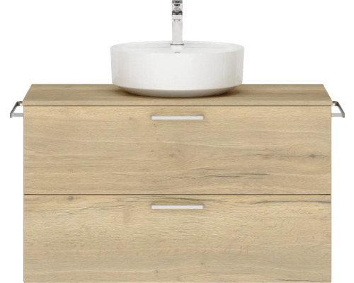 Badmöbel-Set NOBILIA Modern BxHxT 100 x 59,1 x 49 cm Frontfarbe eiche hell mit Aufsatz-Waschbecken Griff chrom matt 703 Badmöbel-Set NOBILIA Modern BxHxT 100 x 59,1 x 49 cm Frontfarbe eiche hell mit Aufsatz-Waschbecken Griff chrom matt 703