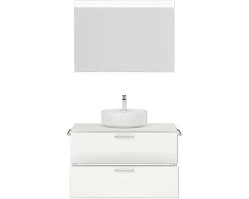 Waschtischkombination mit Spiegel, Aufsatzwaschbecken und Unterschrank für das Badezimmer