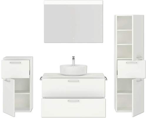 Badezimmer-Set mit Waschtisch, Spiegel und Hochschränken
