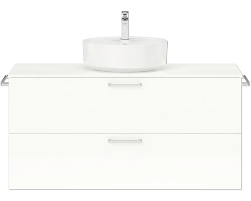 Badmöbel-Set NOBILIA Modern BxHxT 120 x 59,1 x 49 cm Frontfarbe weiß hochglanz mit Aufsatz-Waschbecken Griff chrom matt 755 Badmöbel-Set NOBILIA Modern BxHxT 120 x 59,1 x 49 cm Frontfarbe weiß hochglanz mit Aufsatz-Waschbecken Griff chrom matt 755