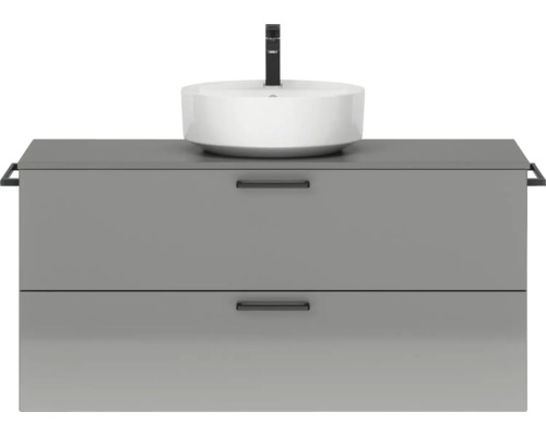 Badmöbel-Set NOBILIA Modern BxHxT 120 x 59,1 x 49 cm Frontfarbe grau hochglanz mit Aufsatz-Waschbecken Griff schwarz 756