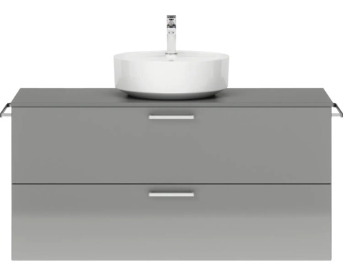 Badmöbel-Set NOBILIA Modern BxHxT 120 x 59,1 x 49 cm Frontfarbe grau hochglanz mit Aufsatz-Waschbecken Griff chrom matt