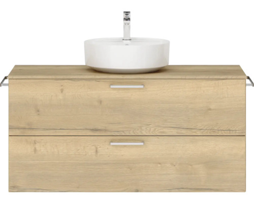 Badmöbel-Set NOBILIA Modern BxHxT 120 x 59,1 x 49 cm Frontfarbe eiche hell mit Aufsatz-Waschbecken Griff chrom matt 759 Badmöbel-Set NOBILIA Modern BxHxT 120 x 59,1 x 49 cm Frontfarbe eiche hell mit Aufsatz-Waschbecken Griff chrom matt 759