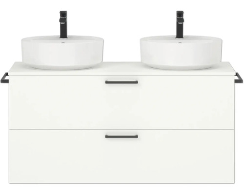Doppel-Badmöbel-Set NOBILIA Modern BxHxT 120 x 59,1 x 49 cm Frontfarbe weiß mit Aufsatz-Waschbecken Griff schwarz 808