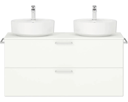 Doppel-Badmöbel-Set NOBILIA Modern BxHxT 120 x 59,1 x 49 cm Frontfarbe weiß mit Aufsatz-Waschbecken Griff chrom matt 809