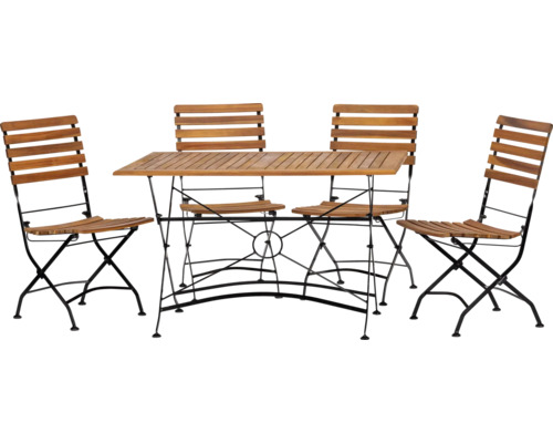 Gartenset mit Tisch und vier Stühlen aus Holz und Metall