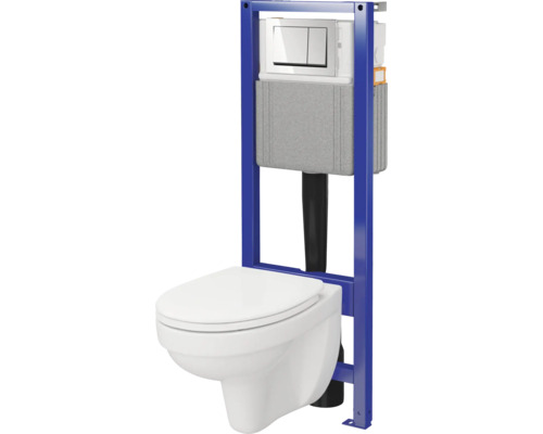 Wand-WC Set Cersanit CERSANIA Tiefspüler offener Spülrand weiß glänzend mit WC-Sitz , Vorwandelement und Betätigungsplatte weiß