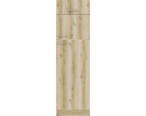 Küchenschrank mit Holzoptik und Metallgriffen