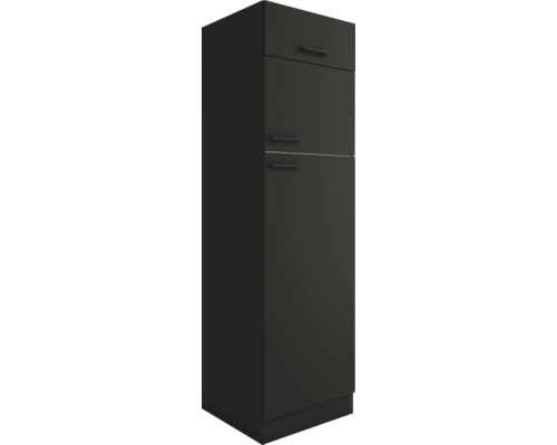 Optifit Kühlumbauschrank für 145er Einbaukühlschrank Madrid420 BxTxH 60 x 57,1 x 206,8 cm anthrazit matt zerlegt Anschlag reversibel KUMA H614-9+ Schwarzer Badezimmer-Unterschrank mit Schubladen und Griffen.