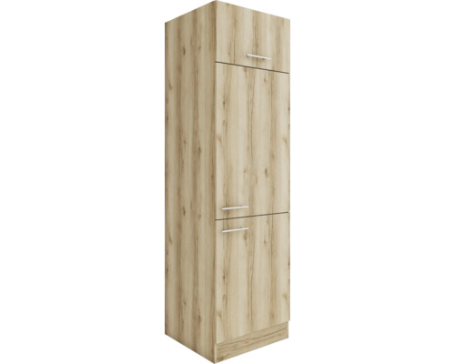 Optifit Kühlumbauschrank für 88er Einbaukühlschrank Livorno290 BxTxH 60 x 57,1 x 206,8 cm wildeiche matt strukturiert zerlegt Anschlag reversibel KULI H661-9+ Küchenschrank mit Holzoptik und Metallgriffen