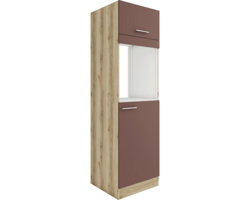 Optifit Backofenhochschrank mit Tür Kühlumbauschrank für 158er Einbaukühlschrank Bari407 BxTxH 60 x 57,1 x 206,8 cm rostrot matt zerlegt Anschlag reversibel KUBA HOMK660-9+ Küchenschrank mit zwei Türen und offenem Fach