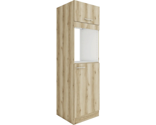 Optifit Backofenhochschrank mit Tür Kühlumbauschrank für 158er Einbaukühlschrank Livorno290 BxTxH 60 x 57,1 x 206,8 cm wildeiche matt strukturiert zerlegt Anschlag reversibel KULI HOMK660-9+ Hochschrank mit zwei Türen und einem offenen Fach