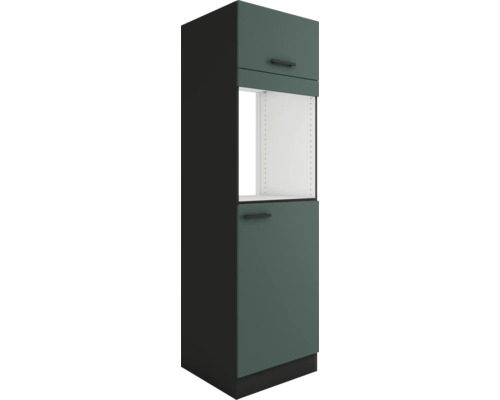 Optifit Backofenhochschrank mit Tür Kühlumbauschrank für 158er Einbaukühlschrank Verona405 BxTxH 60 x 57,1 x 206,8 cm grün matt zerlegt Anschlag reversibel KUVE HOMK660-9+ Küchenschrank mit zwei Türen und Regalen