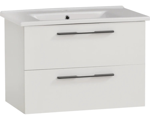 Badmöbel-Set Möbelpartner Maxim 65x53.8x45.5 cm weiß matt 701863 Waschtischunterschrank mit zwei Schubladen und Aufsatzwaschbecken