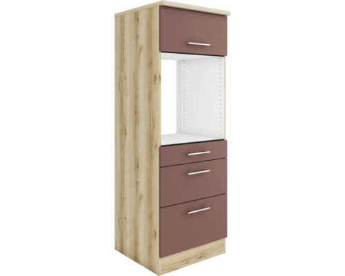 Optifit Backofenhochschrank mit Auszügen Bari407 BxTxH 60 x 60 x 174,4 cm Frontfarbe rostrot matt Korpusfarbe wildeiche Anschlag reversibel (links oder rechts montierbar)