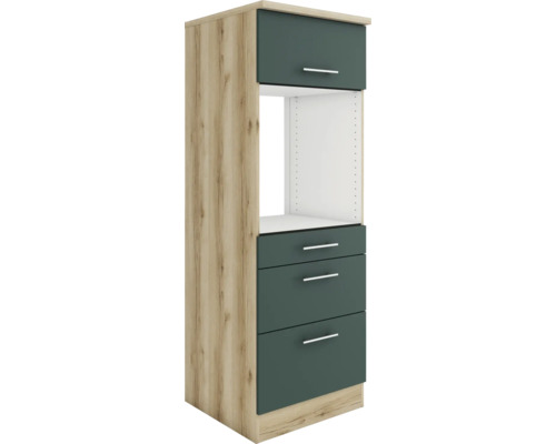 Optifit Backofenhochschrank mit Auszügen Savona405 BxTxH 60 x 60 x 174,4 cm Frontfarbe grün matt Korpusfarbe wildeiche Anschlag reversibel (links oder rechts montierbar)