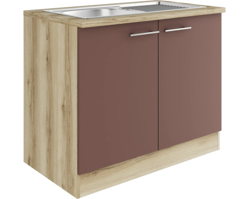 Optifit Spülenschrank inkl Spüle Bari407 BxTxH 100 x 60 x 84,8 cm Frontfarbe rostrot matt Korpusfarbe wildeiche