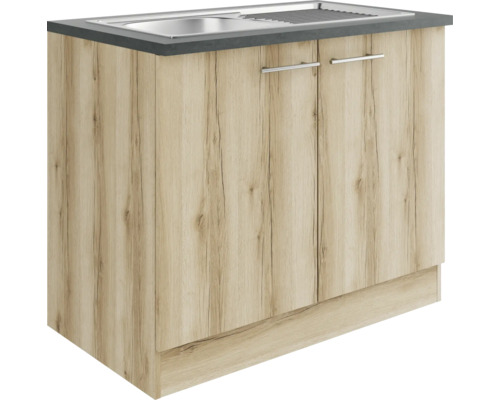 Optifit Spülenschrank inkl Spüle Livorno290 BxTxH 100 x 60 x 84,8 cm wildeiche matt strukturiert zerlegt KULI SAPL106-9+