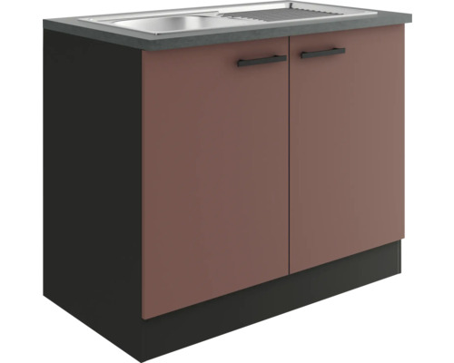 Optifit Spülenschrank inkl Spüle Nizza407 BxTxH 100 x 60 x 84,8 cm Frontfarbe rostrot matt Korpusfarbe grau