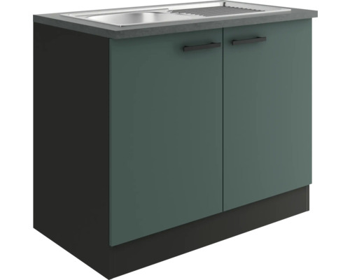 Optifit Spülenschrank inkl Spüle Verona405 BxTxH 100 x 60 x 84,8 cm Frontfarbe grün matt Korpusfarbe grau