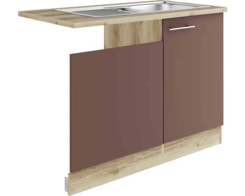 Optifit Spülenschrank inkl Spüle Geschirrspülerblende für teilintegrierten Geschirrspüler Bari407 BxTxH 110 x 60 x 84,8 cm rostrot matt zerlegt Anschlag reversibel KUBA SAPLT11-9+