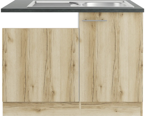 Spülenunterschrank mit zwei Türen in Holzoptik und Spüle