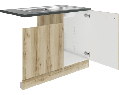 Spülenunterschrank mit offener Tür und Arbeitsplatte