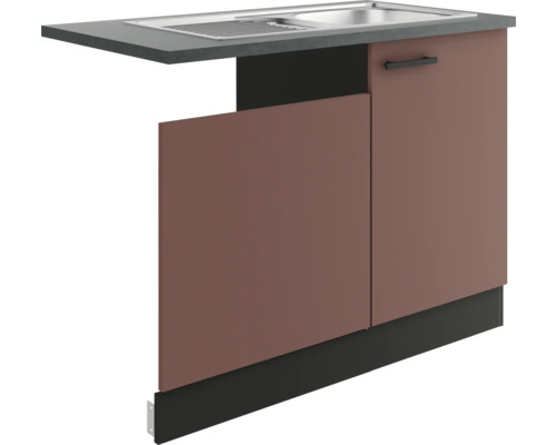 Optifit Spülenschrank inkl Spüle Geschirrspülerblende für teilintegrierten Geschirrspüler Nizza407 BxTxH 110 x 60 x 84,8 cm rostrot matt zerlegt Anschlag reversibel KUNI SAPLT11-9+ Spülenunterschrank mit Spüle und einer Tür