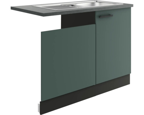 Optifit Spülenschrank inkl Spüle Geschirrspülerblende für teilintegrierten Geschirrspüler Verona405 BxTxH 110x60x84,8 cm grün matt zerlegt Anschlag reversibel (links oder rechts montierbar)