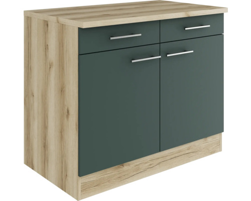 Optifit Unterschrank mit Schublade und Drehtür Savona405 BxTxH 100 x 60 x 84,8 cm Frontfarbe grün matt Korpusfarbe wildeiche