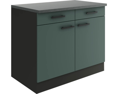 Optifit Unterschrank mit Schublade und Drehtür Verona405 BxTxH 100 x 60 x 84,8 cm Frontfarbe grün matt Korpusfarbe grau