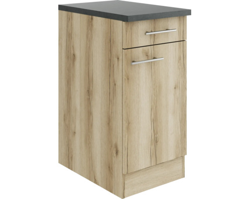 Optifit Unterschrank mit Schublade und Drehtür Livorno290 BxTxH 40 x 60 x 84,8 cm wildeiche matt strukturiert zerlegt Anschlag reversibel KULI U406-9+ Unterschrank mit Schubladen und Arbeitsplatte