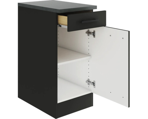 Küchenunterschrank mit Schublade und offener Tür