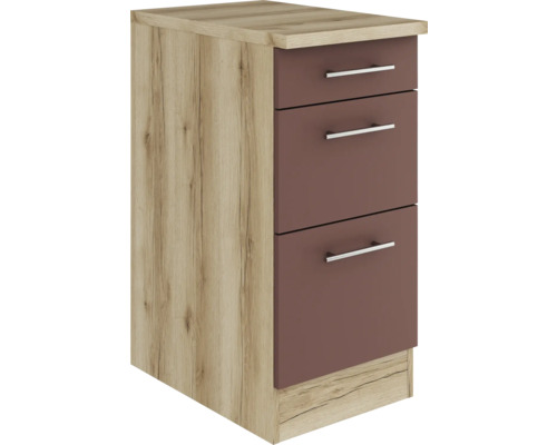 Optifit Schubladenunterschrank Bari407 BxTxH 40 x 60 x 84,8 cm Frontfarbe rostrot matt Korpusfarbe wildeiche