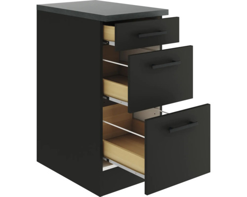Schwarzer Schubladenschrank mit drei Auszügen