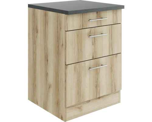 Optifit Schubladenunterschrank Livorno290 BxTxH 60 x 60 x 84,8 cm Frontfarbe wildeiche matt strukturiert Korpusfarbe wildeiche