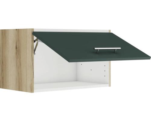 Hängeschrank mit Klappe, Holzdekor und Griff